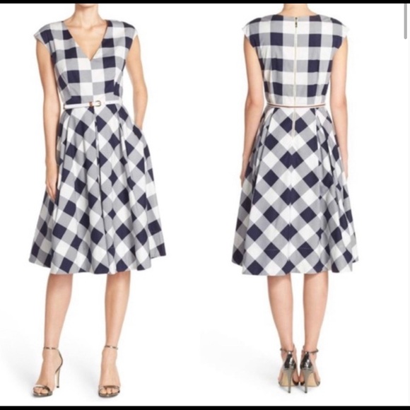 Fit and Flare Gingham Dress with Belt - Picture 4 of 7